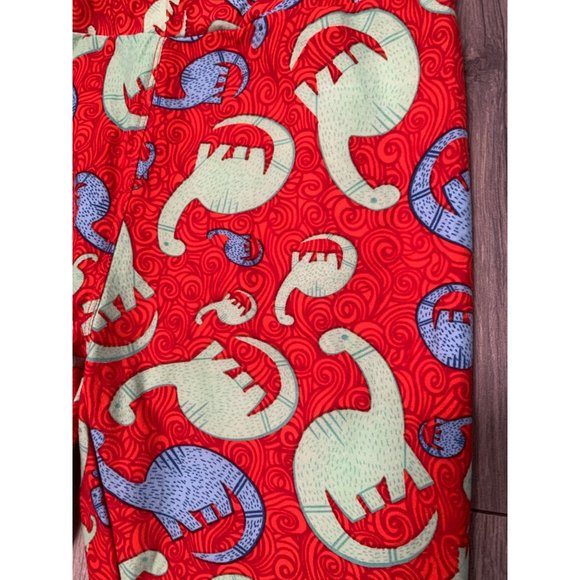 Lularoe One Size Red Blue Green Leggings Dinosaurs "Unicorn Rare Print" - Picture 2 of 6